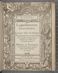 Pagina del titolo di Mirifici logarithmorum canonis descriptio, di John Napier